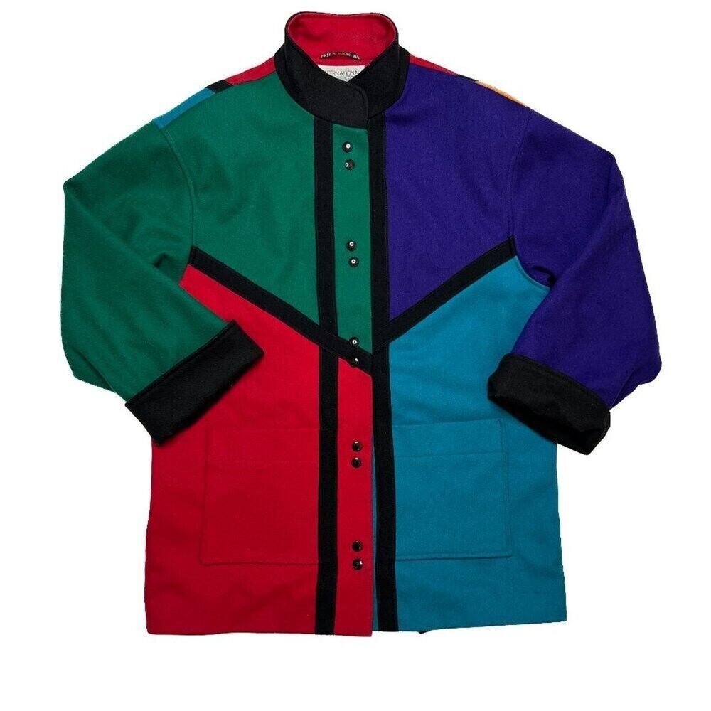 International Scene Vintage 80s Color Block Wool Coat Women's 13/14 Multicolor